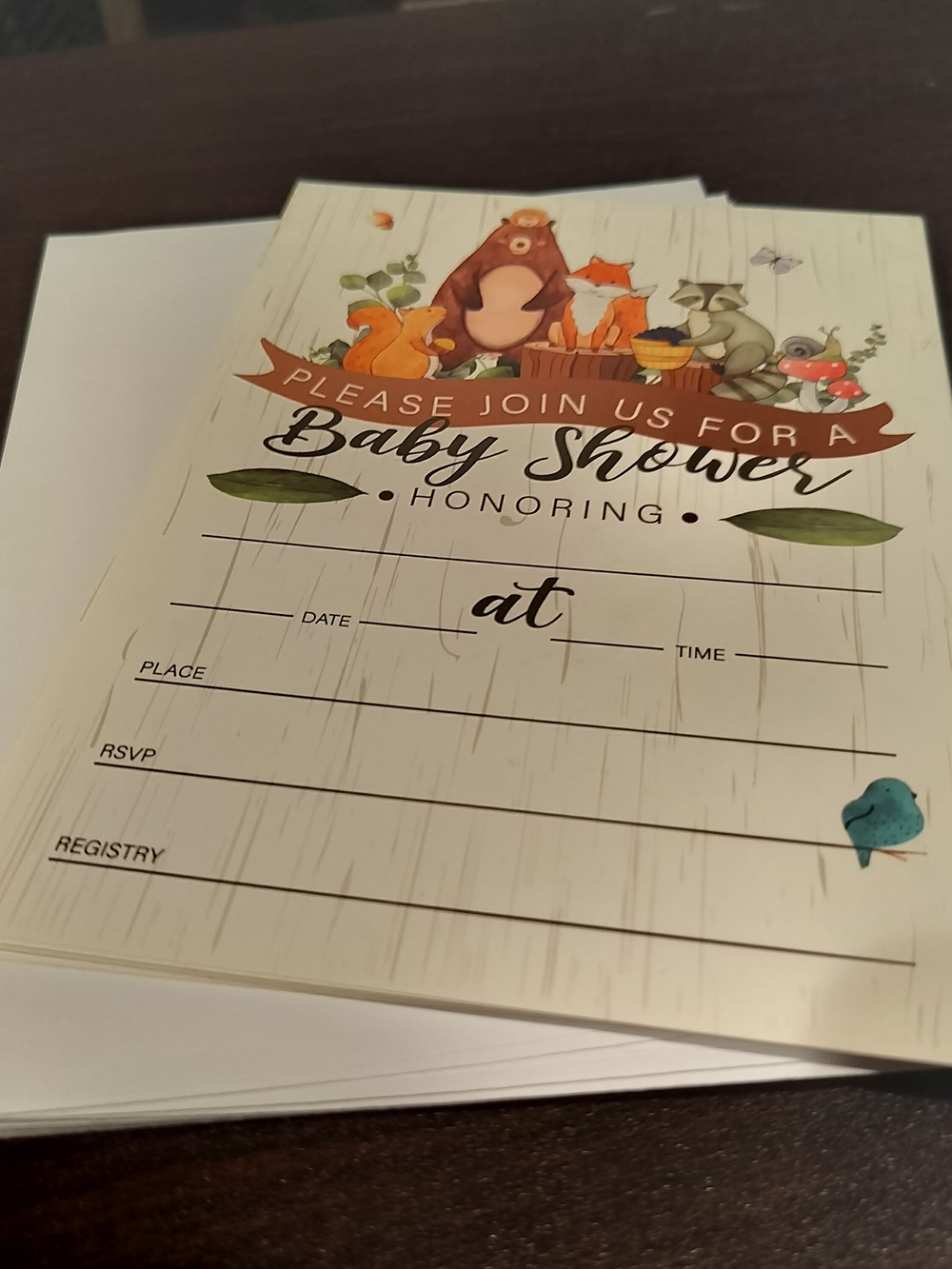 Woodland Animal Baby Shower Invitations Flat Design 10 Count With Envelopes